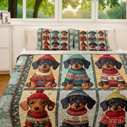 Shineful All Season Quilt 3-Piece Set Dachshund Holiday Season