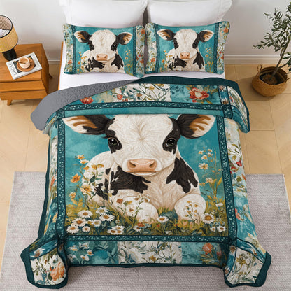 Shineful All Season Quilt 3-Piece Set Cozy Floral Cow
