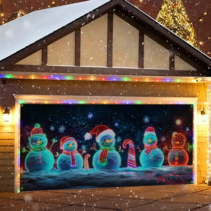 Shineful Garage Door Banner Decoration Snowy Night Snowmen