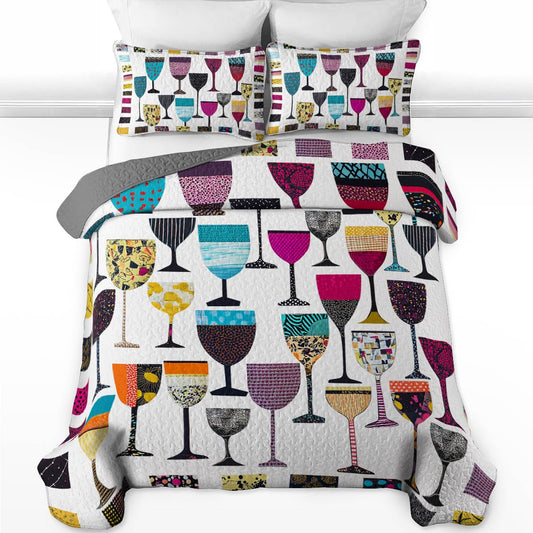 Shineful All Season Quilt 3-Piece Set Colorful Wine Glasses