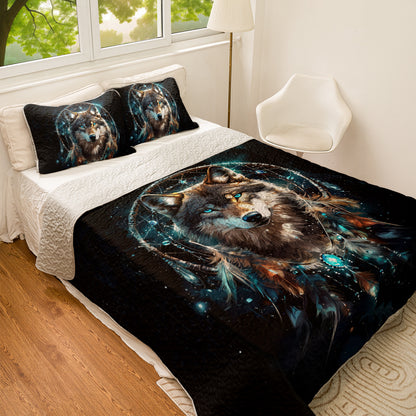 Shineful All Season Quilt 3-Piece Set Wolf Dreamcatcher