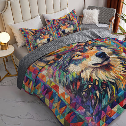 Shineful All Season Quilt 3-Piece Set Colorful Wolf