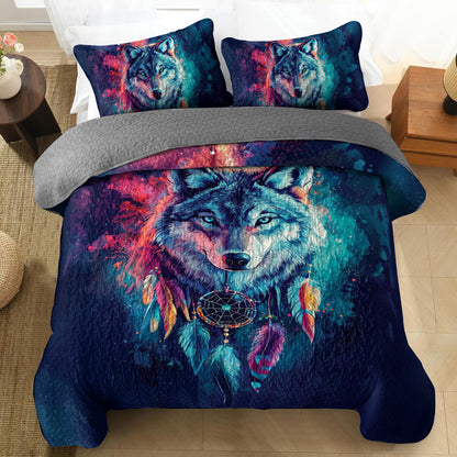 Shineful All Season Quilt 3-Piece Set Cosmic Wolf