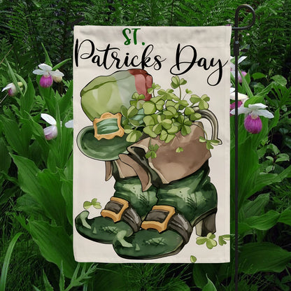 Shineful Gargen Flag 12" x 18" - Shamrock Welcome Gnome