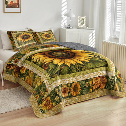Shineful All Season Quilt 3-Piece Set Golden Sunflower Bloom