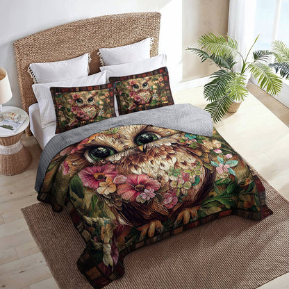 Shineful All Season Quilt 3-Piece Set Vintage Floral Owl