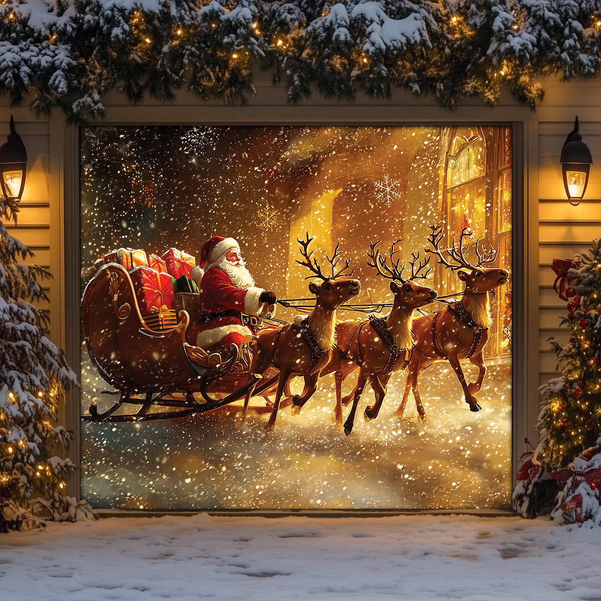 Shineful Garage Door Banner Decoration Santa's Coming To Town