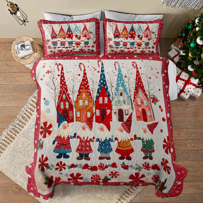 Shineful All Season Quilt 3-Piece Set Happy Gnomes Christmas