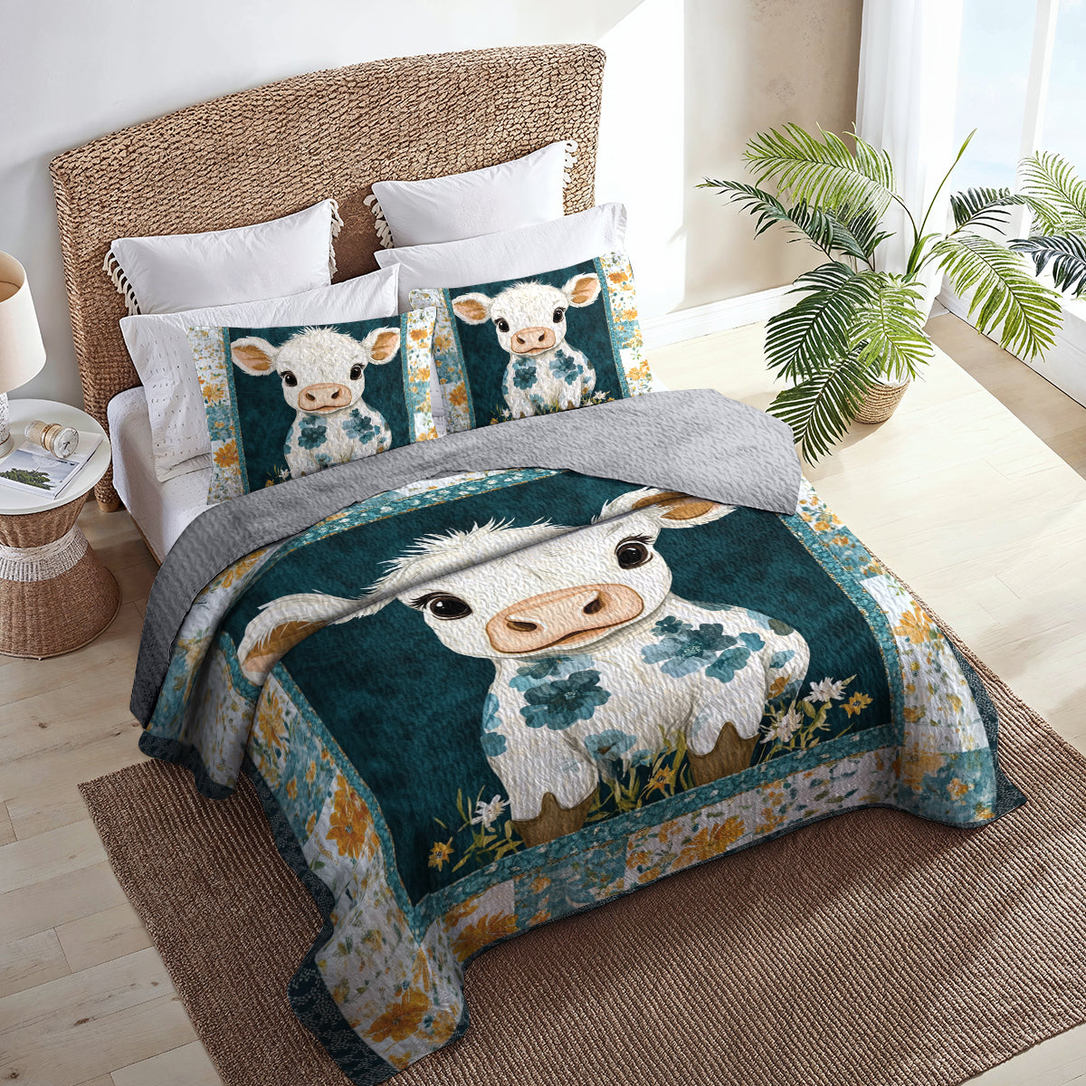 Shineful All Season Quilt 3-Piece Set Adorable Floral Calf