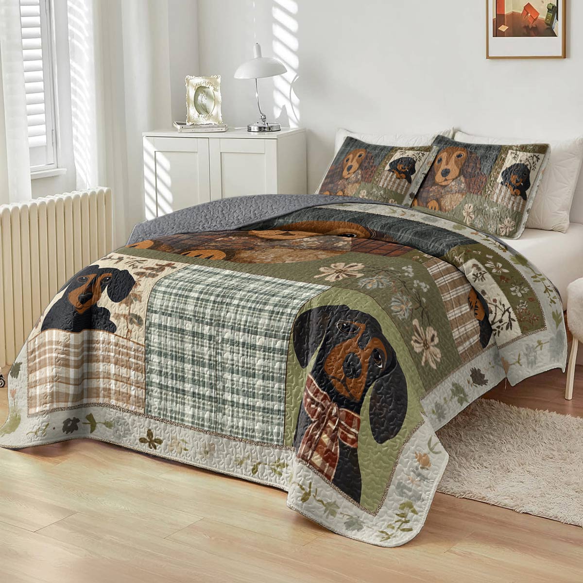 Shineful All Season Quilt 3-Piece Set - Dachshund's Bedtime