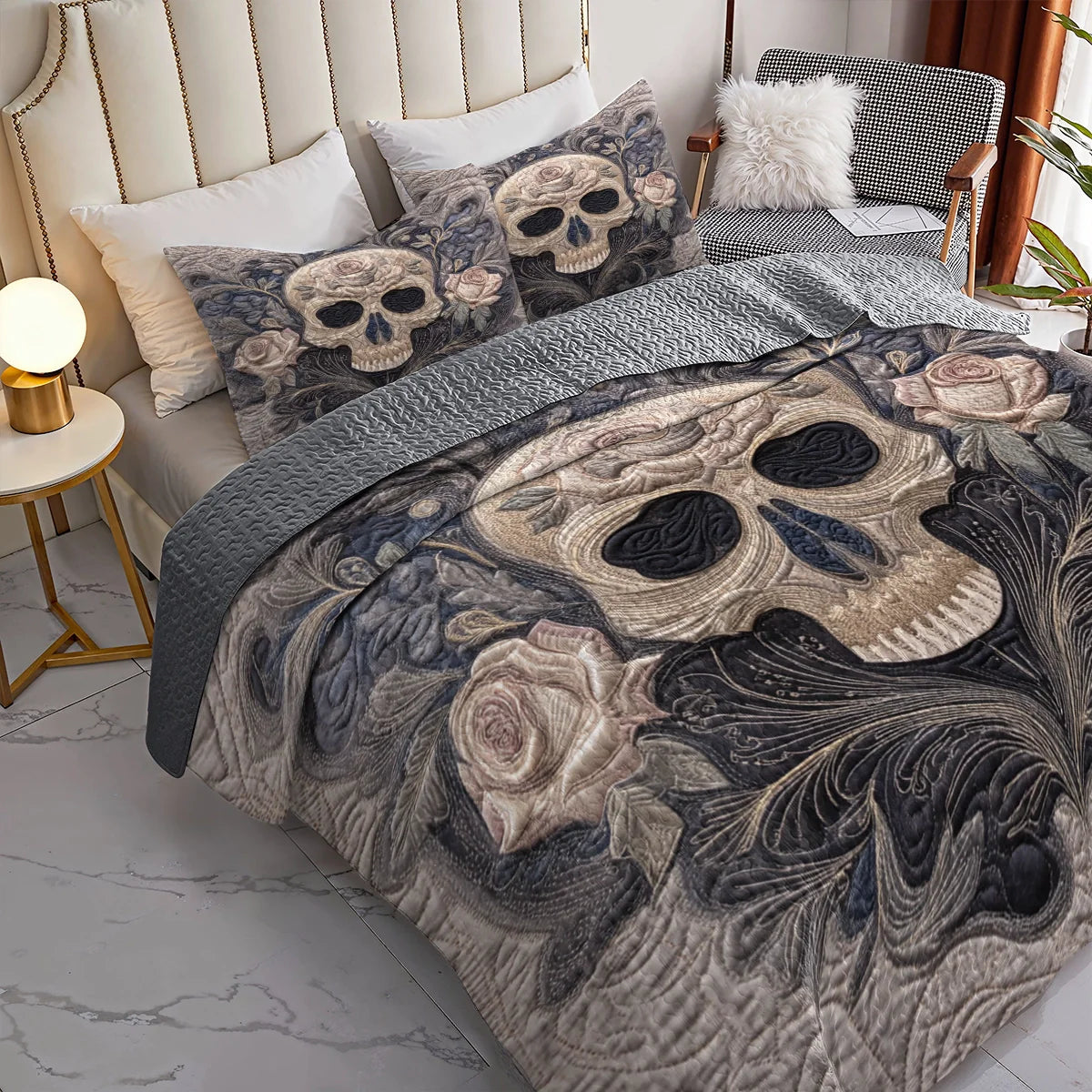 Shineful Quilt 3-Piece Set Rose of the Silent Skull