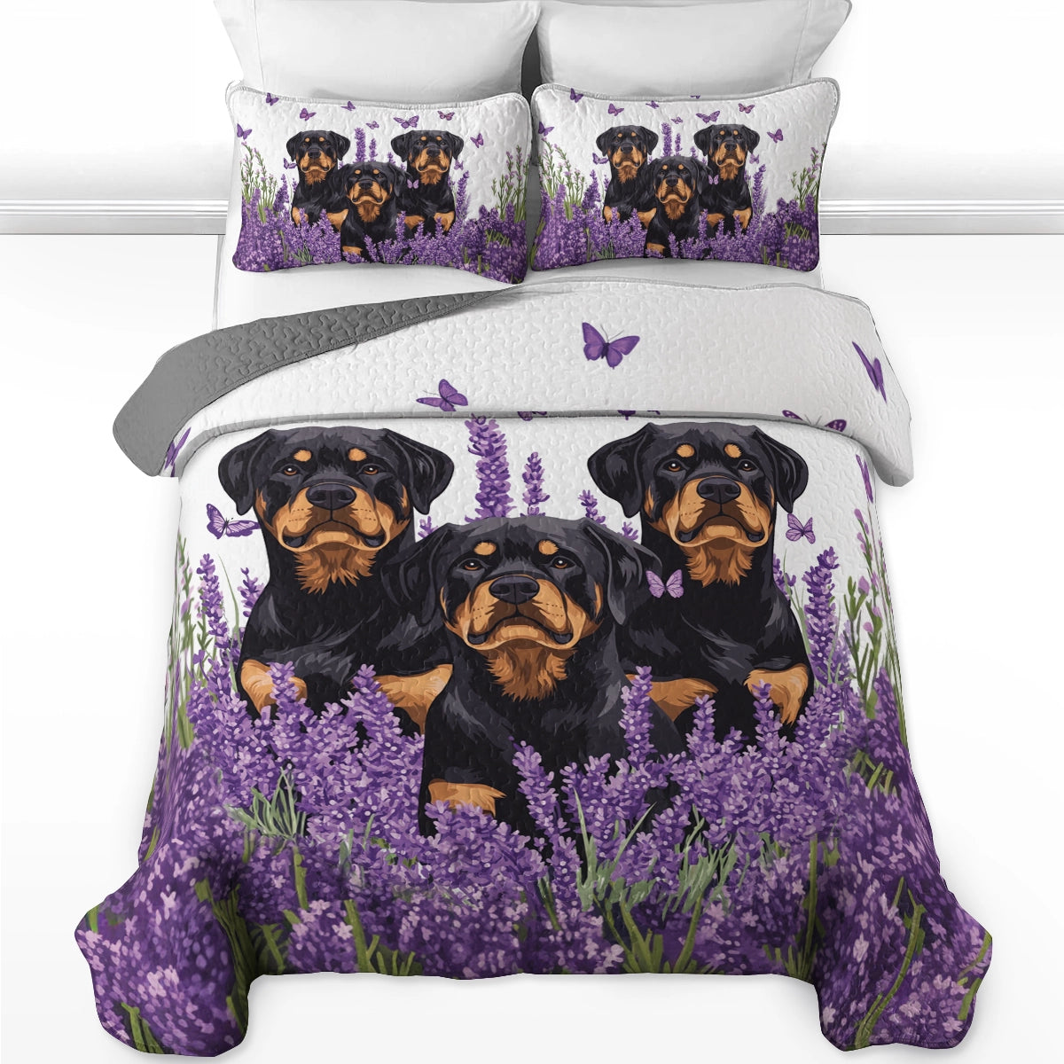 Shineful All Season Quilt 3-Piece Set - Lavender Rottweiler Dreams