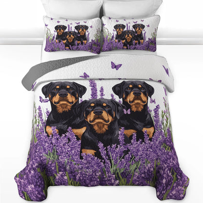 Shineful All Season Quilt 3-Piece Set - Lavender Rottweiler Dreams