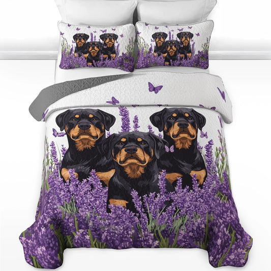 Shineful All Season Quilt 3-Piece Set - Lavender Rottweiler Dreams