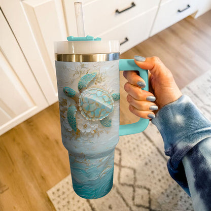 Shineful Glossy Tumbler - Golden Serenity Sea Turtle