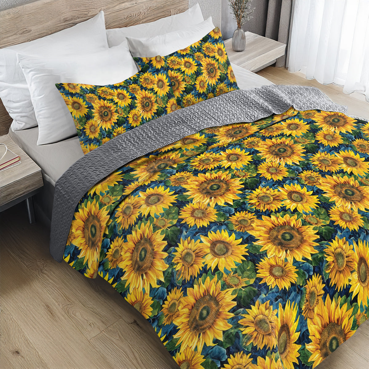 Shineful All Season Quilt 3-Piece Set Gorgeous Sunflower