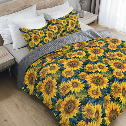Shineful All Season Quilt 3-Piece Set Gorgeous Sunflower