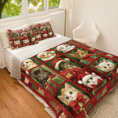 Shineful All Season Quilt 3-Piece Set Christmas Kitty Joy