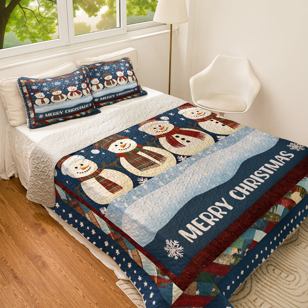 Shineful All Season Quilt 3-Piece Set Happy Snowman Family