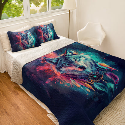 Shineful All Season Quilt 3-Piece Set Cosmic Wolf