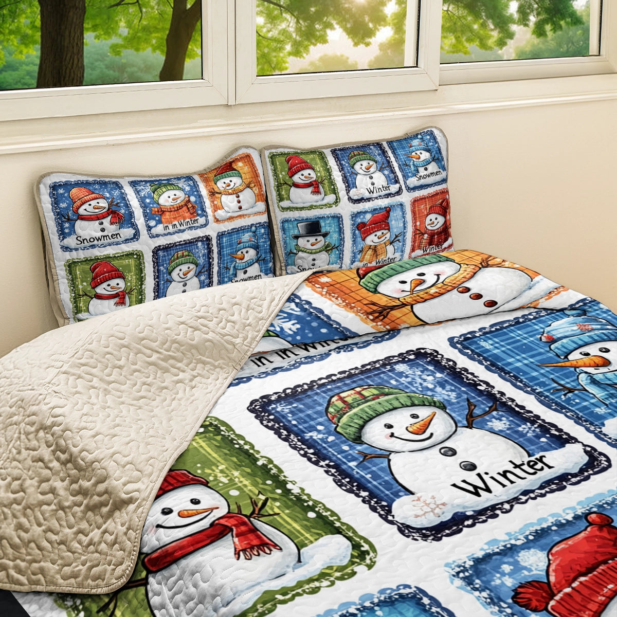 Shineful All Season Quilt 3-Piece Set Christmas Winter Snowman