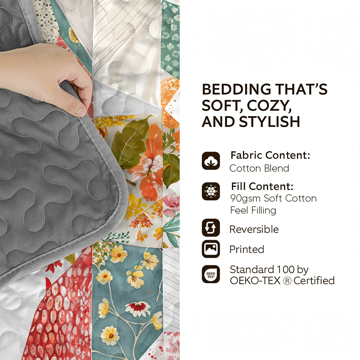 Shineful Quilt 3-Piece Set Charming Floral Horse