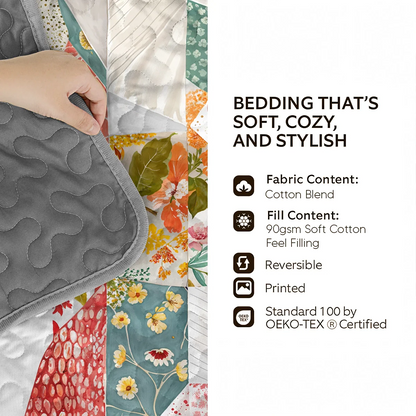 Shineful Quilt 3-Piece Set Charming Floral Horse