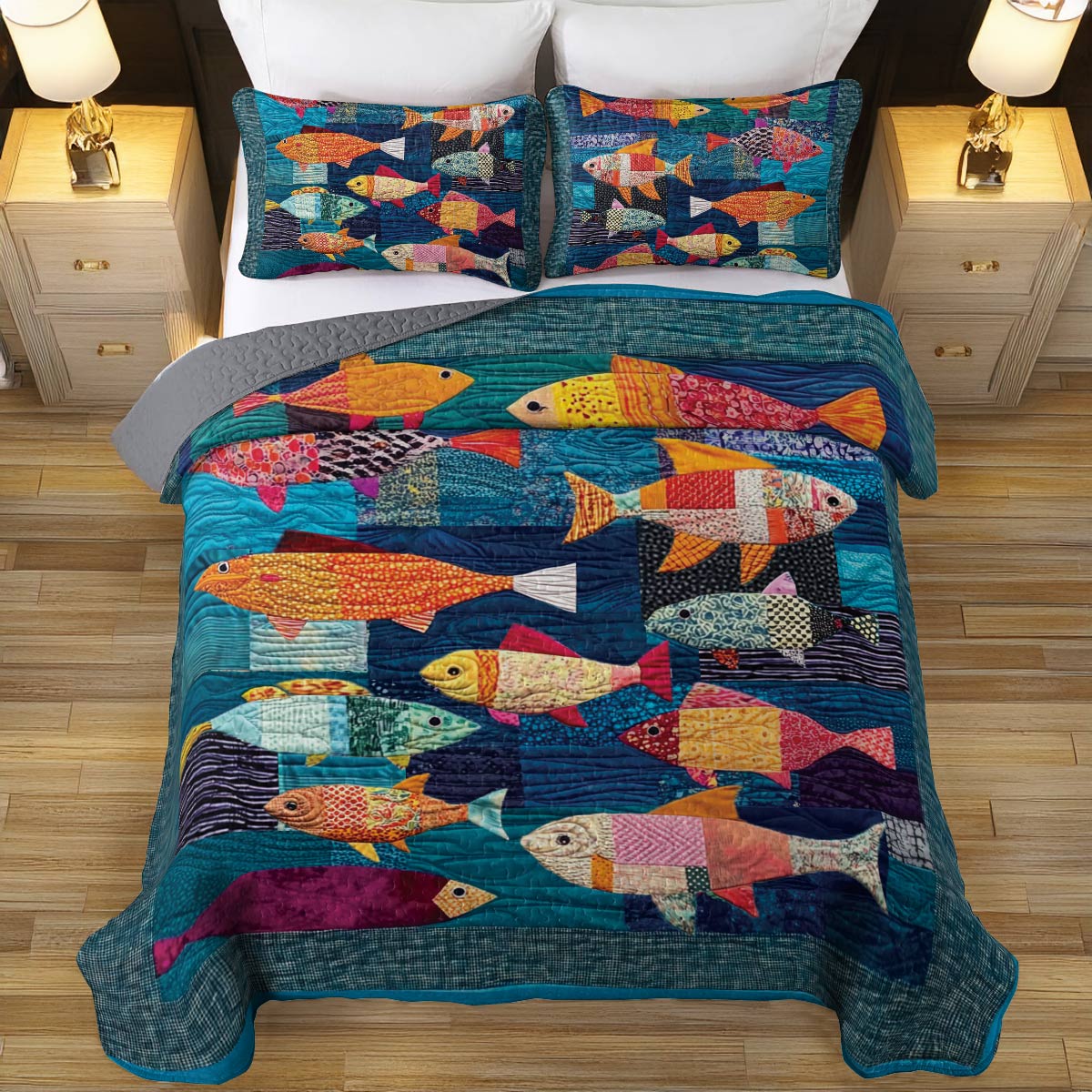 Shineful All Season Quilt 3-Piece Set Fish Frenzy
