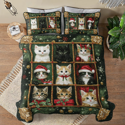 Shineful All Season Quilt 3-Piece Set Christmas Merry Meowmas