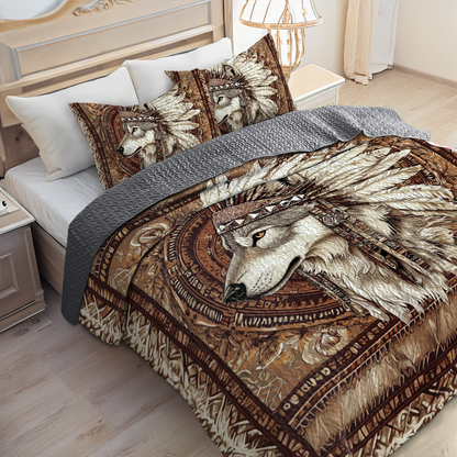 Shineful All Season Quilt 3-Piece Set - Native Wolf