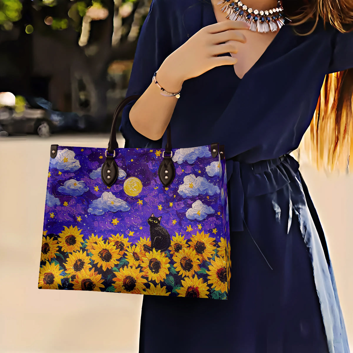 Shineful Leather Starry Cat With Sunflower