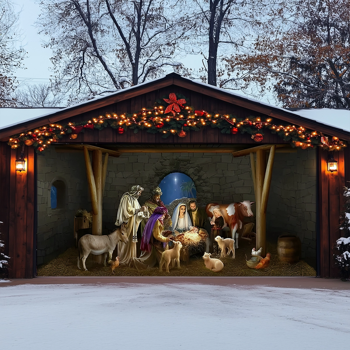 Shineful Garage Door Banner Decoration Adoration of the Christ