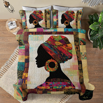 Shineful All Season Quilt 3-Piece Set Black Woman Portrait