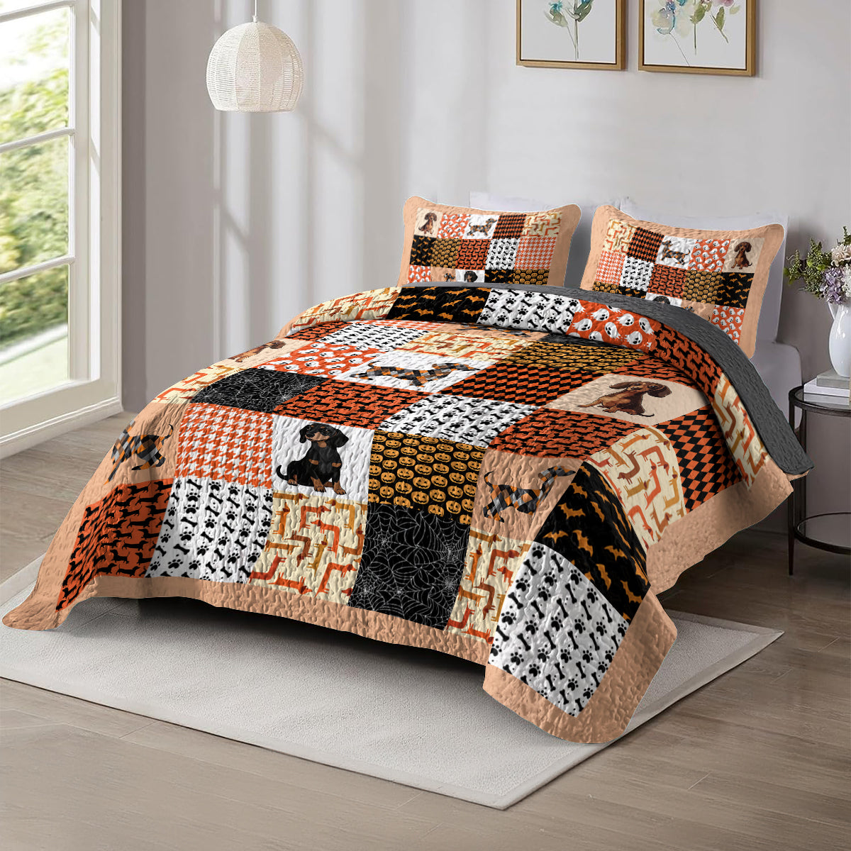 Shineful All Season Quilt 3-Piece Set - Cute Dachshund Happy With Halloween