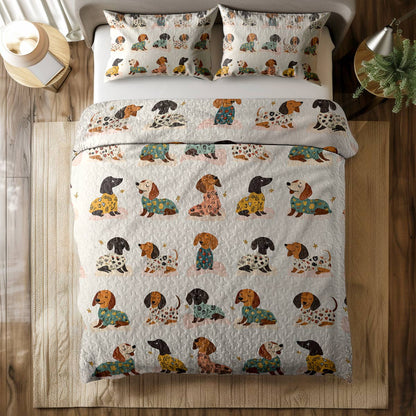 Shineful All Season Quilt 3-Piece Set - Dachshund Cozy Pajama Party