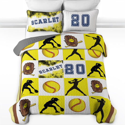 Shineful All Season Quilt 3-Piece Set - Personalized All-Star Softball