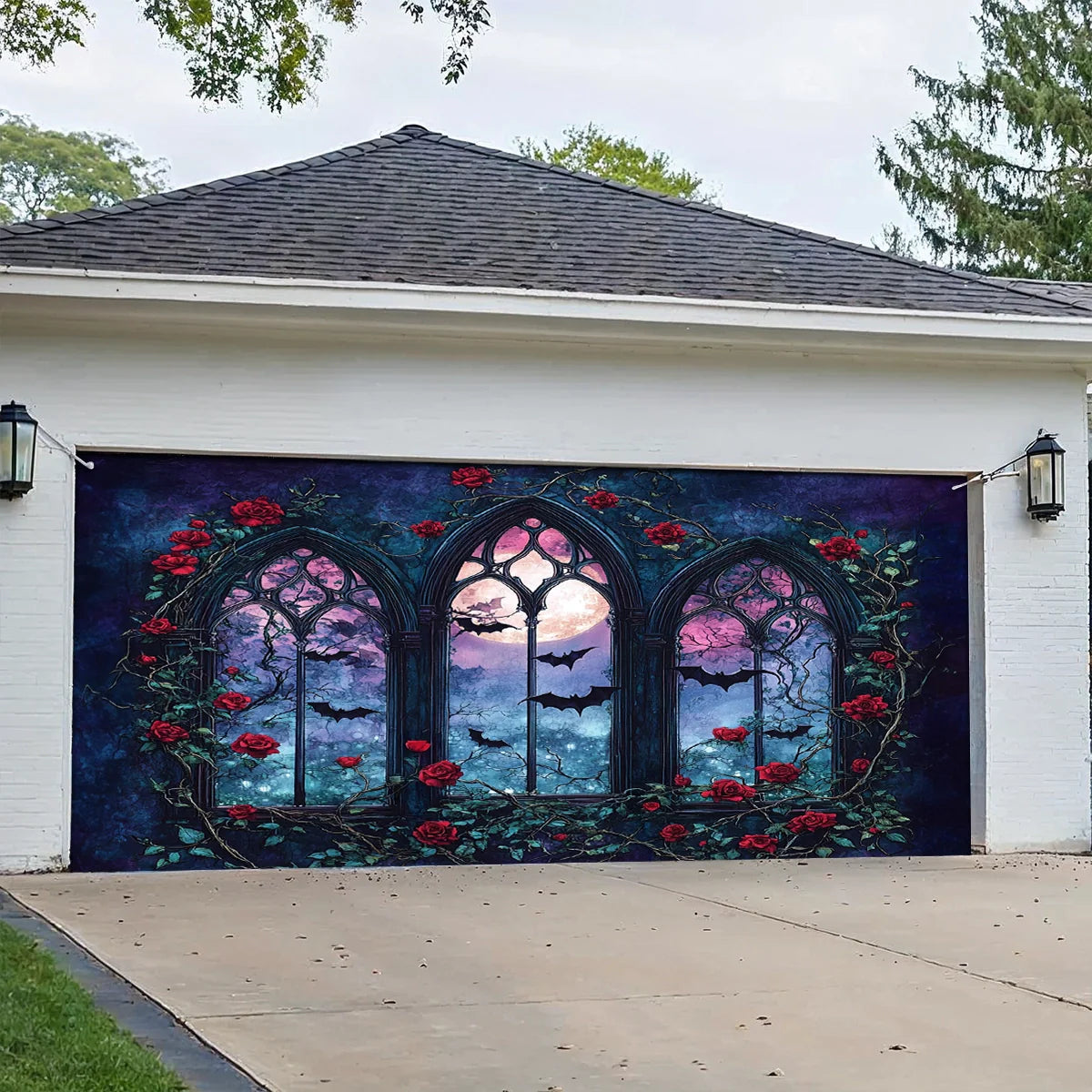 Shineful Garage Door Banner Decoration - Crimson Moonlight