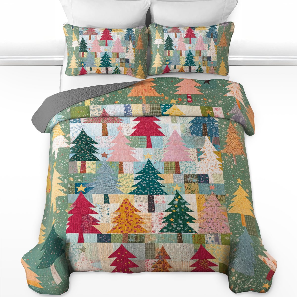 Shineful All Season Quilt 3-Piece Set Patchwork Christmas Tree