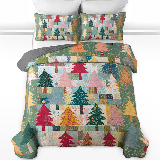 Shineful All Season Quilt 3-Piece Set Patchwork Christmas Tree