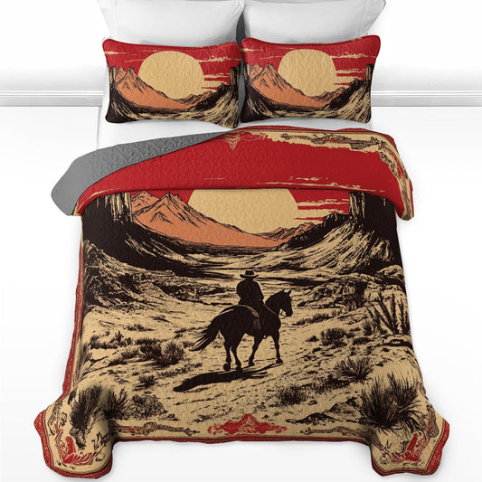 Shineful All Season Quilt 3-Piece Set Western Sunset Cowboy