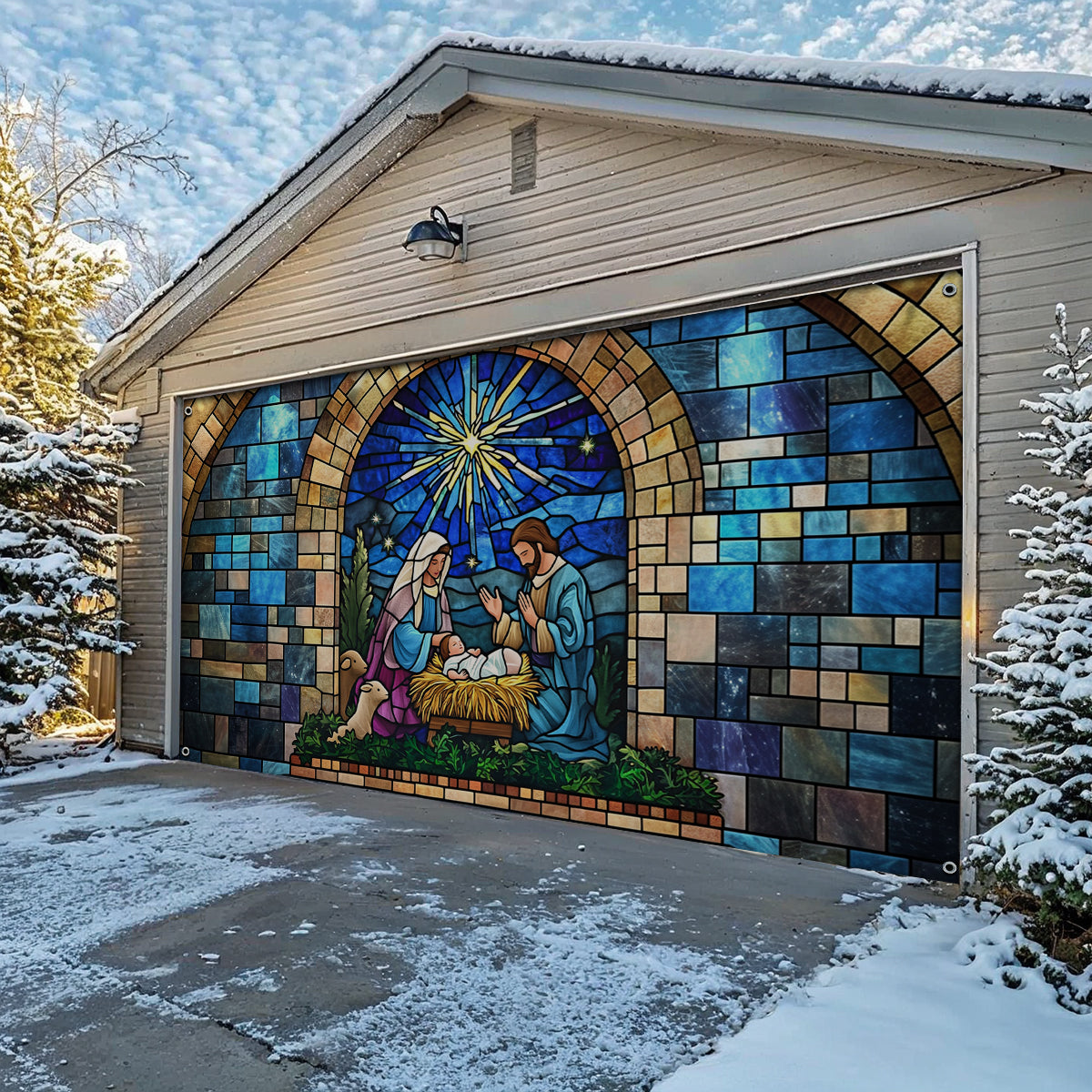 Shineful Garage Door Banner Decoration Sacred Nativity Panel