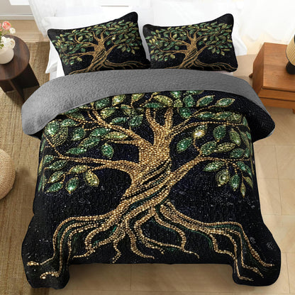 Shineful All Season Quilt 3-Piece Set Golden Tree of Life Luxury