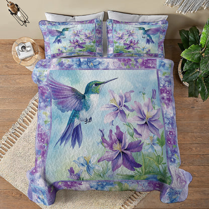 Shineful All Season Quilt 3-Piece Set Hummingbird & Purple Flower