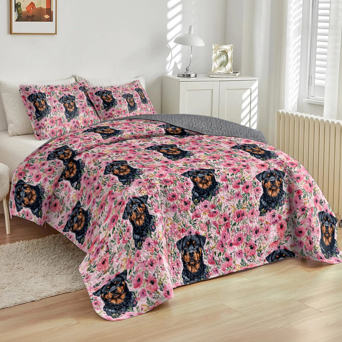 Shineful All Season Quilt 3-Piece Set Floral Rottie Dream