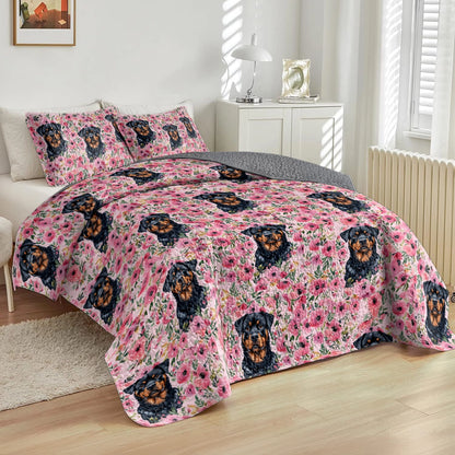 Shineful All Season Quilt 3-Piece Set Floral Rottie Dream