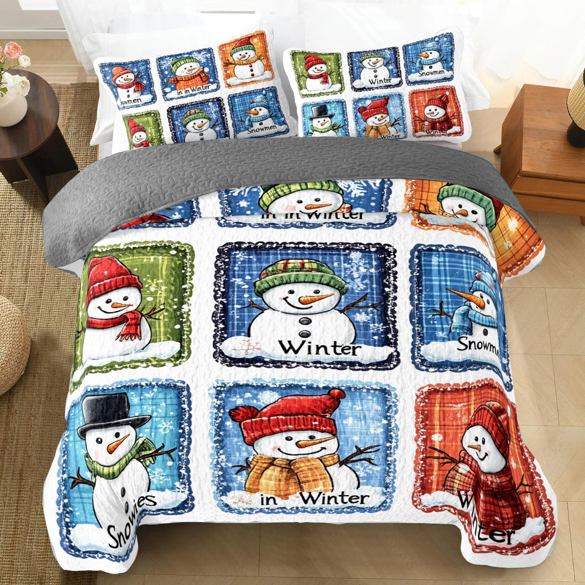 Shineful All Season Quilt 3-Piece Set Christmas Winter Snowman