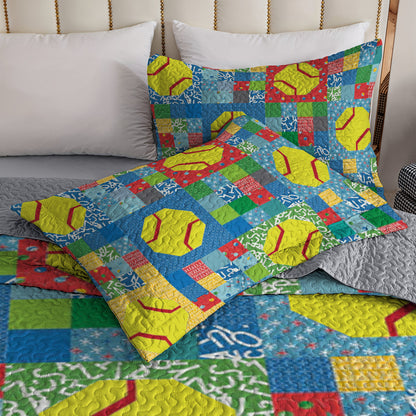 Shineful All Season Quilt 3-Piece Set Bright Softbal Patchwork