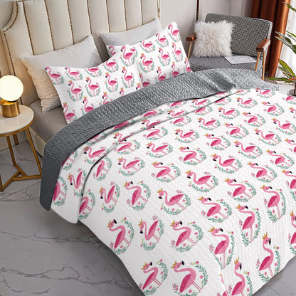 Shineful All Season Quilt 3-Piece Set - Flamingo Royal