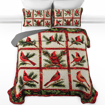 Shineful All Season Quilt 3-Piece Set Christmas Cardinal Blocks