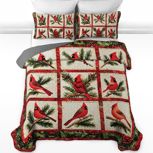Shineful All Season Quilt 3-Piece Set Christmas Cardinal Blocks